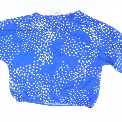 Wallis Women's Blue Cropped Polka Dot Blouse UK 12