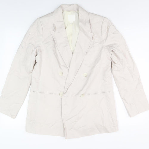 H&M Women Beige Blazer Size 8 Double-Breasted Jacket