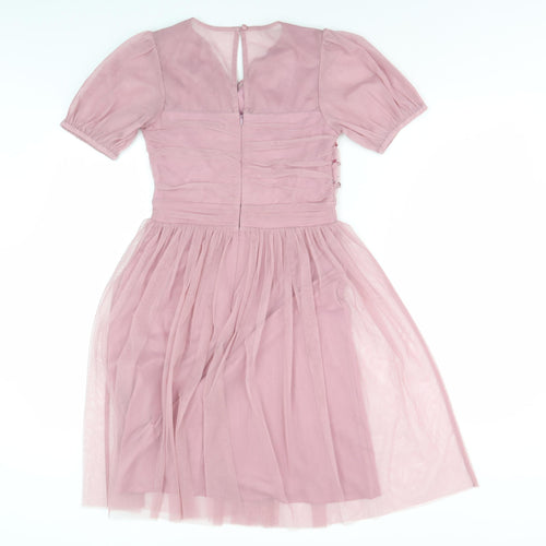 Lipsy Pink A-Line Girls Party Dress, Size 11 Years, Sequined V-Neck