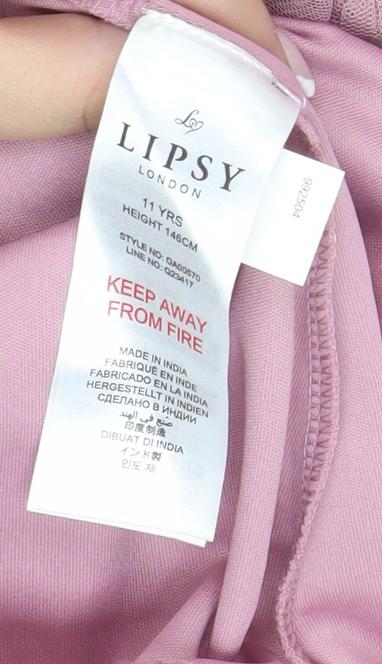 Lipsy Pink A-Line Girls Party Dress, Size 11 Years, Sequined V-Neck