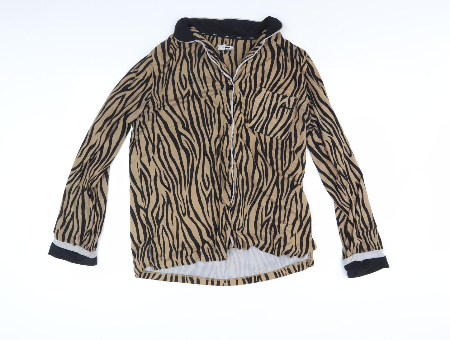 DKNY Women's Animal Print Nightshirt, Brown, M, Collared