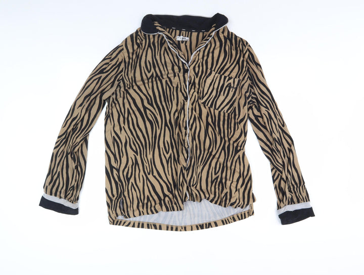 DKNY Women's Animal Print Nightshirt, Brown, M, Collared
