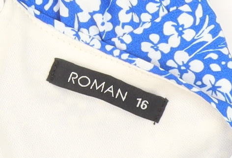 Roman Women's Blue Floral Halter Dress Size 16