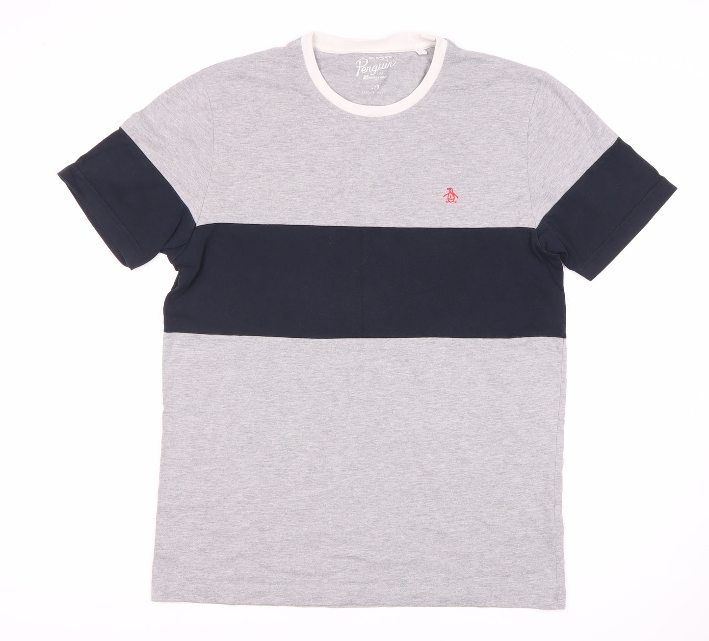 Penguin Men's Grey Colourblock T-Shirt, Size L