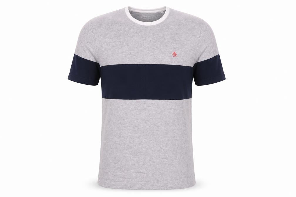 Front view of Original Penguin Men's Grey Colourblock T-Shirt, size L