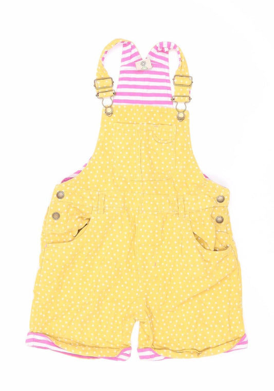 Frugi Girls Yellow Polka Dot Dungaree, Size 8-9 Years