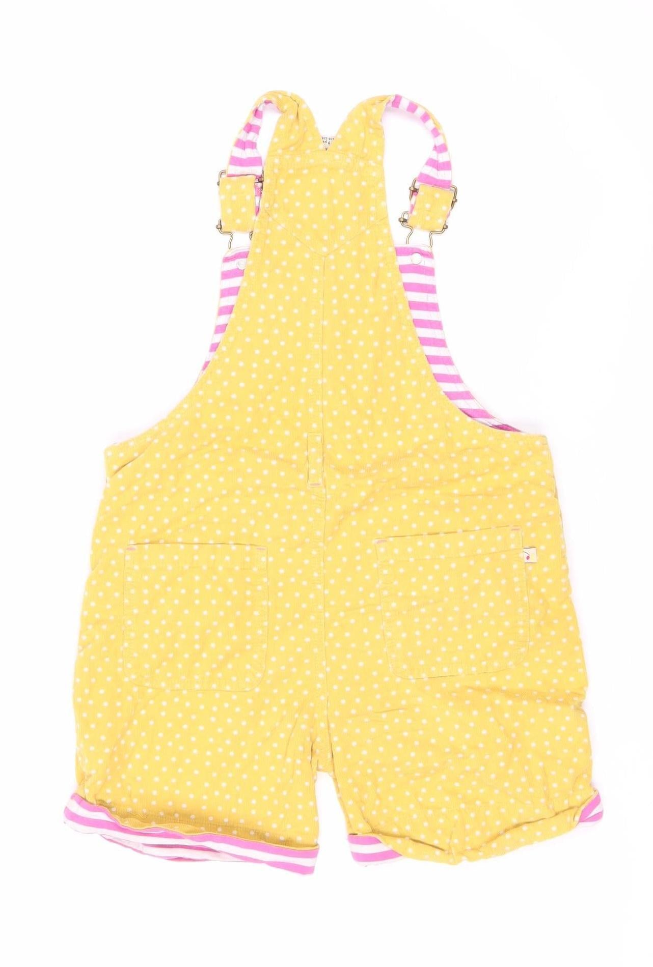 Frugi Girls Yellow Polka Dot Dungaree, Size 8-9 Years