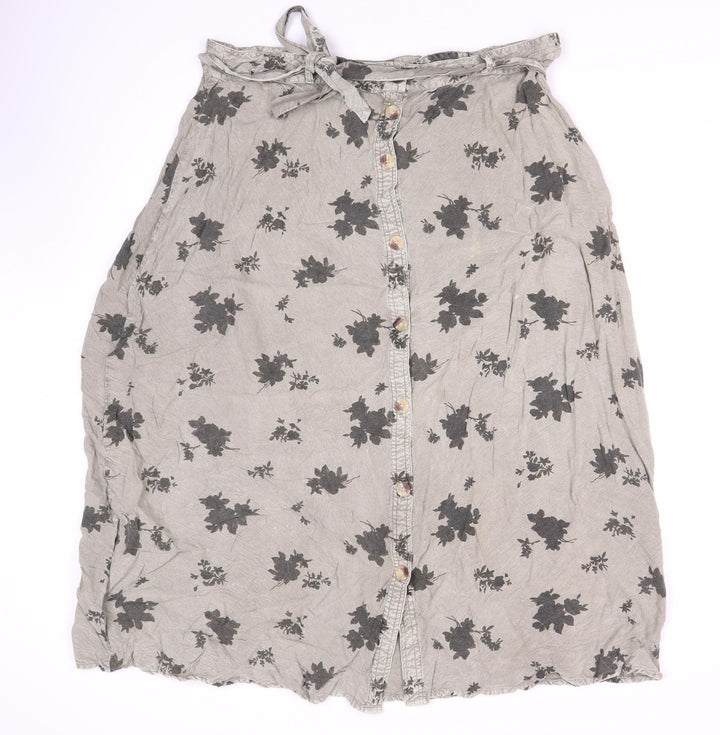 Roman Women's Grey Floral Button Skirt Size 18