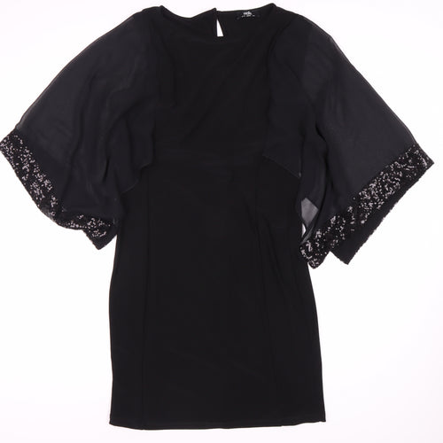 Wallis Black Sequin Flutter Sleeve Dress - Size 10