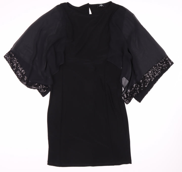 Wallis Black Sequin Flutter Sleeve Dress - Size 10