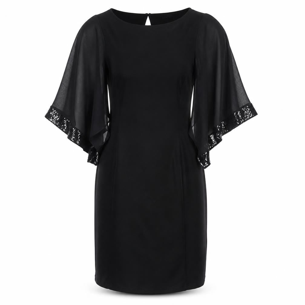 Front view of Wallis Black Sequin Flutter Sleeve Dress -, size 10