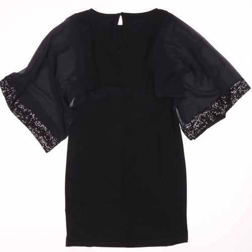 Wallis Black Sequin Flutter Sleeve Dress - Size 10