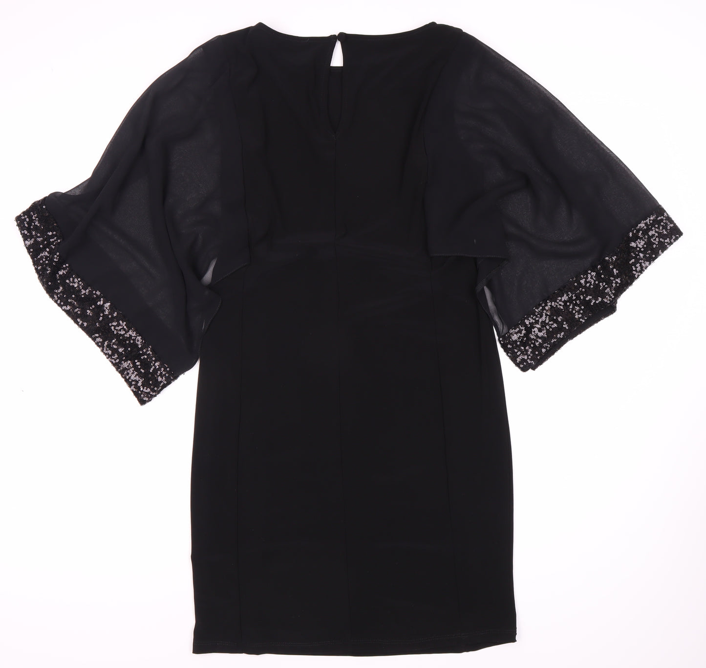 Wallis Black Sequin Flutter Sleeve Dress - Size 10