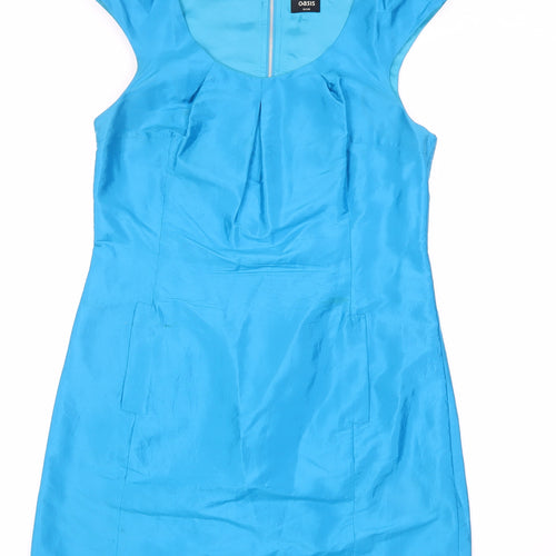 Oasis Women's Silk Blue Sheath Dress Size 14