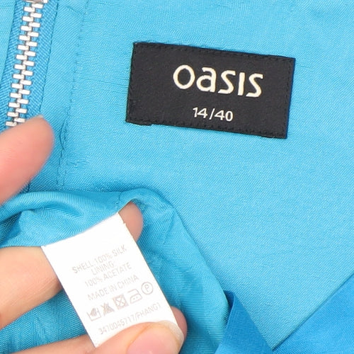 Oasis Women's Silk Blue Sheath Dress Size 14