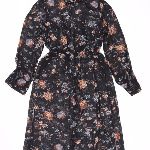 New Look Women's Black Floral Long Sleeve Dress