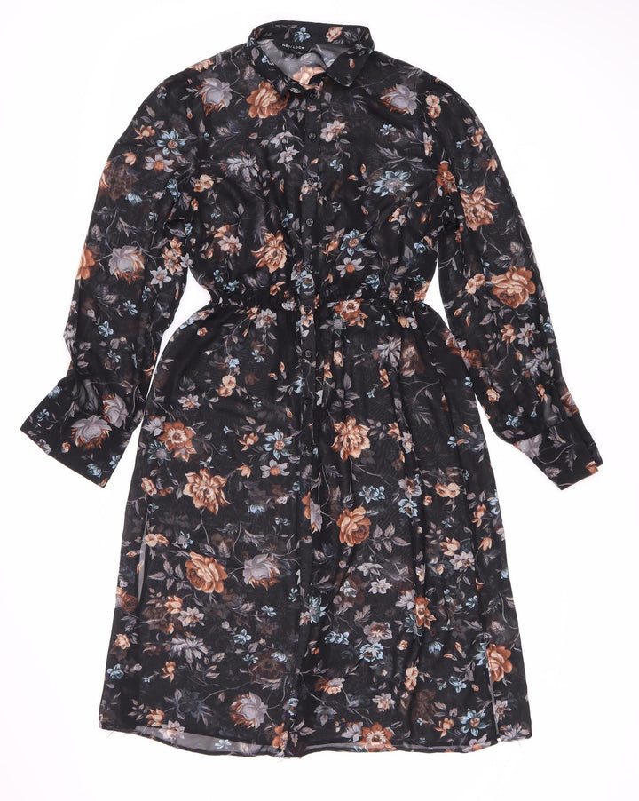 New Look Women's Black Floral Long Sleeve Dress