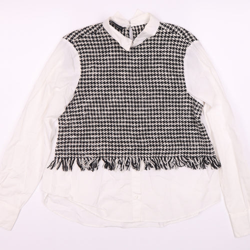 Zara Women's Black White Houndstooth Blouse Size S