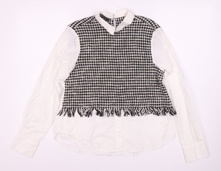 Zara Women's Black White Houndstooth Blouse Size S