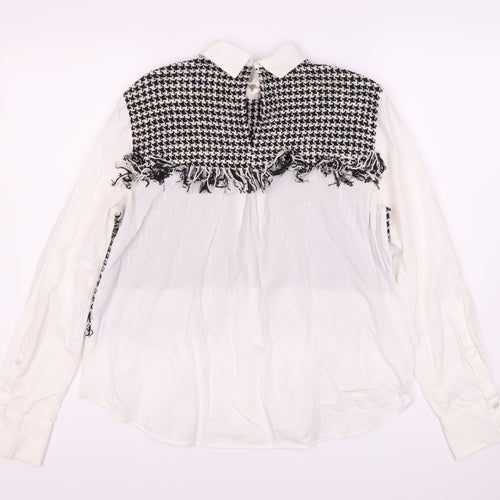 Zara Women's Black White Houndstooth Blouse Size S