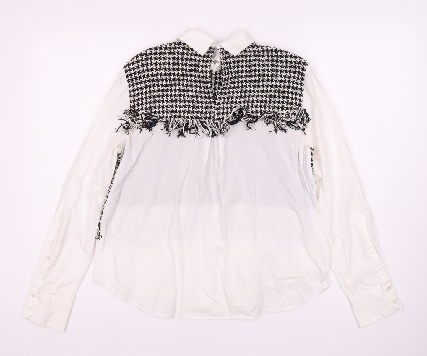Zara Women's Black White Houndstooth Blouse Size S