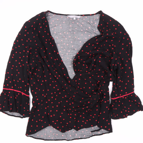 Red Herring Women’s Black Wrap Blouse, Size 18, Floral