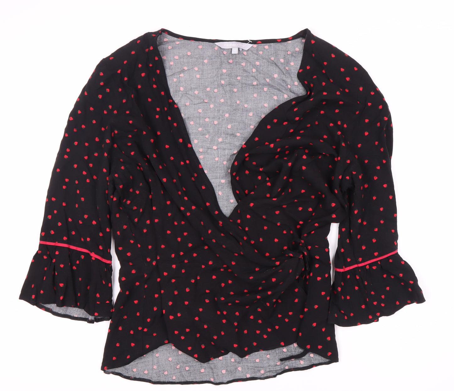 Red Herring Women’s Black Wrap Blouse, Size 18, Floral