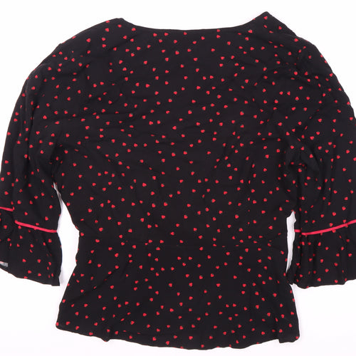 Red Herring Women’s Black Wrap Blouse, Size 18, Floral