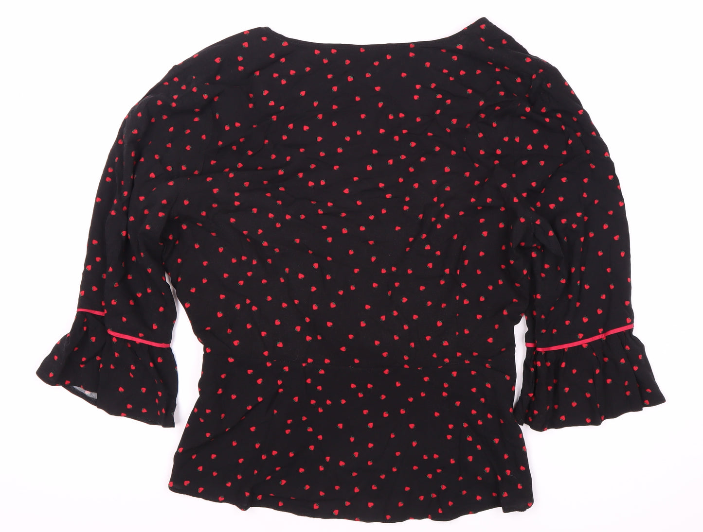 Red Herring Women’s Black Wrap Blouse, Size 18, Floral