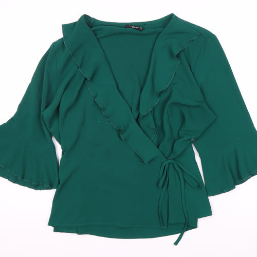 Ouiz Women's Green Wrap Top L with Flared Sleeves
