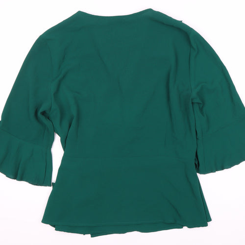 Ouiz Women's Green Wrap Top L with Flared Sleeves