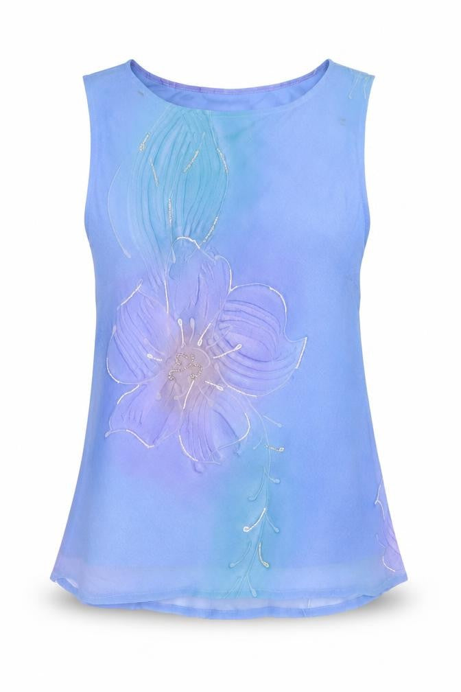 Front view of Viyella Women's Blue Floral Sleeveless Top, size 12