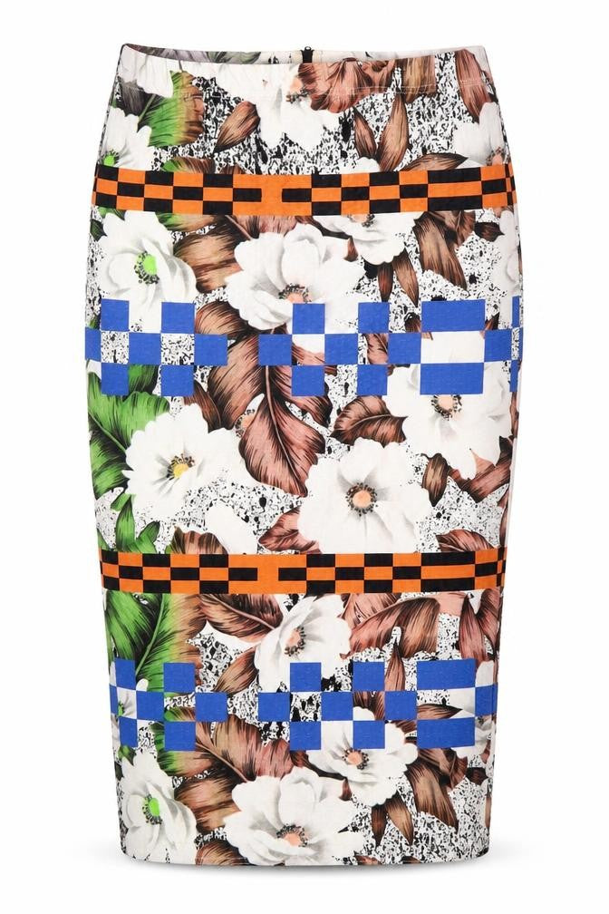 Front view of Topshop Women's Multicoloured Pencil Skirt, size 8