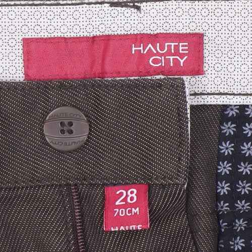 Haute City Men's Brown Herringbone Trousers, 28