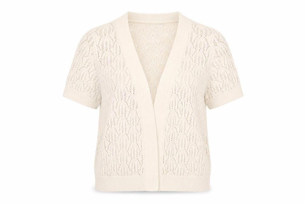 Front view of Casual Collection Women's Ivory Knit Cardigan, size 14