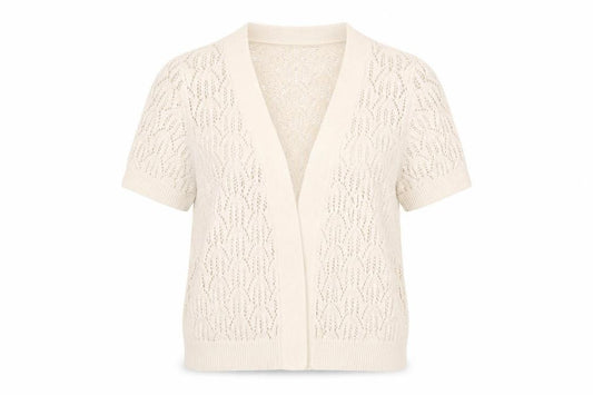 Front view of Casual Collection Women's Ivory Knit Cardigan, size 14