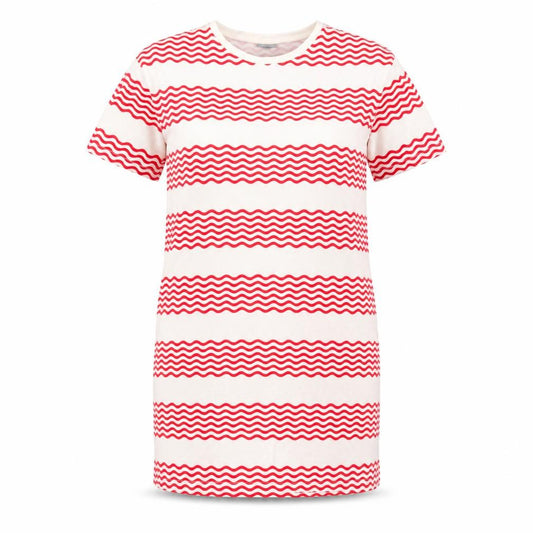 Front view of Oliver Bonas Women’s Red Striped T-Shirt Dress