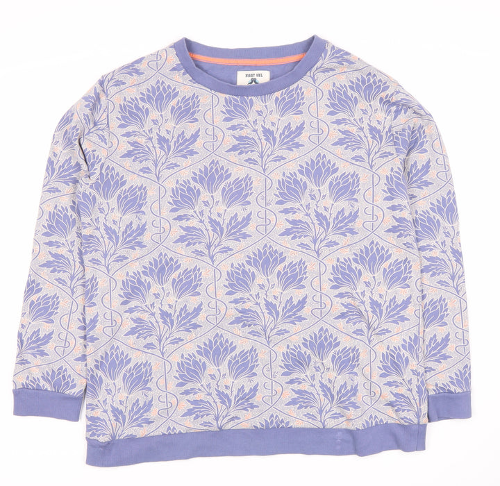 Night Owl Women's Purple Floral Print Pullover Sweatshirt M
