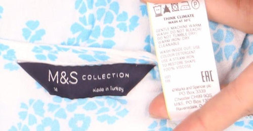 Marks and Spencer Women's Blue Floral Dress Size 12