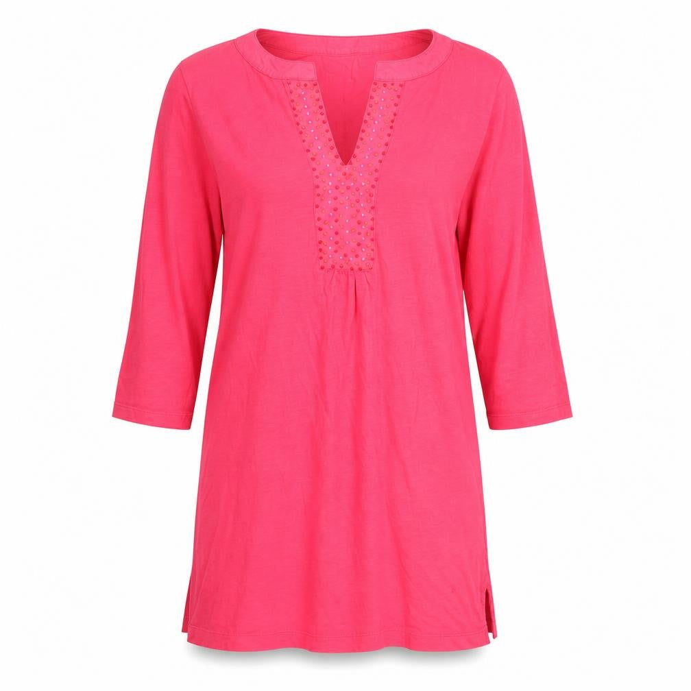 Front view of Peach Women's Pink Blouse Tunic, size 8, Embroidered