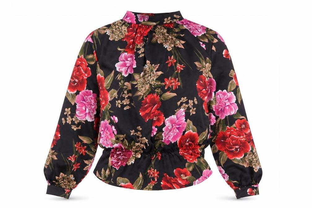 Front view of Quiz Women's Multicoloured Floral Blouse, size 14