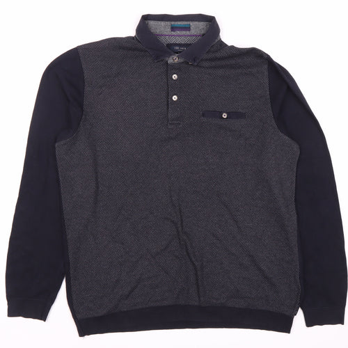 Ted Baker Men's Black Geometric Long Sleeve Polo S