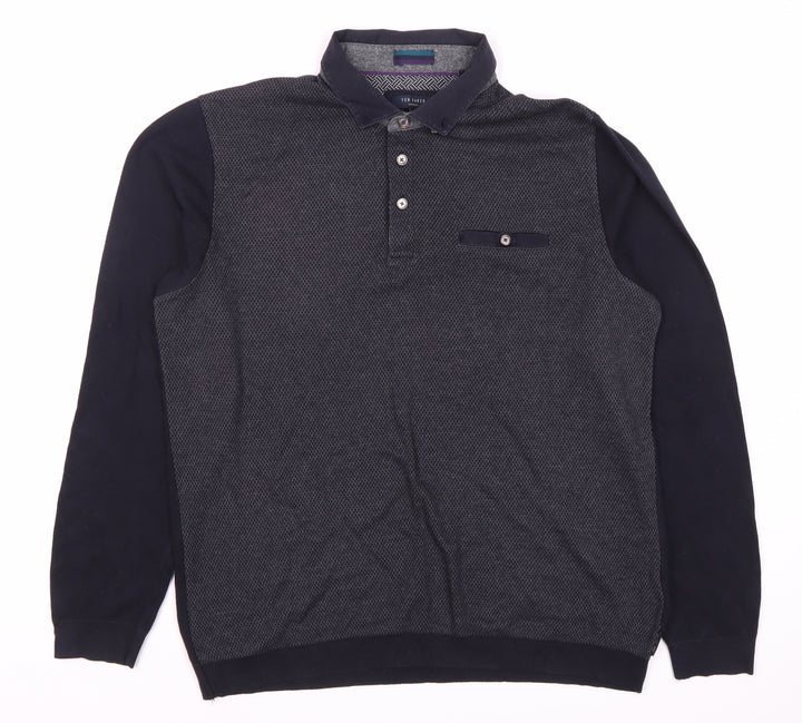 Ted Baker Men's Black Geometric Long Sleeve Polo S