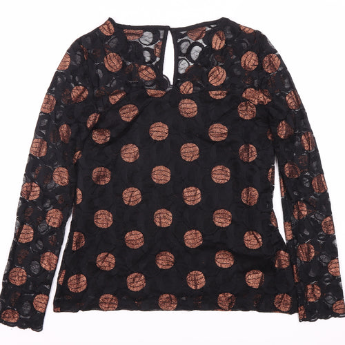 Tee-Jays Women's Black Polka Dot Blouse, Size Leads