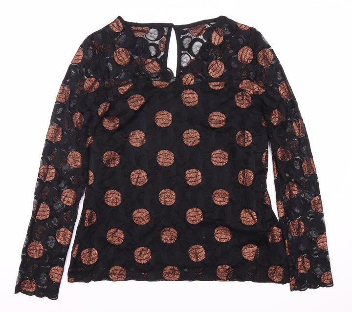Tee-Jays Women's Black Polka Dot Blouse, Size Leads