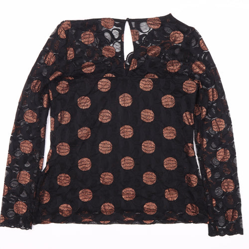 Tee-Jays Women's Black Polka Dot Blouse, Size Leads
