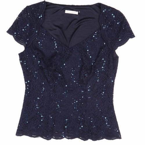 Jacques Vert Women's Blue Sequin Blouse, Size S