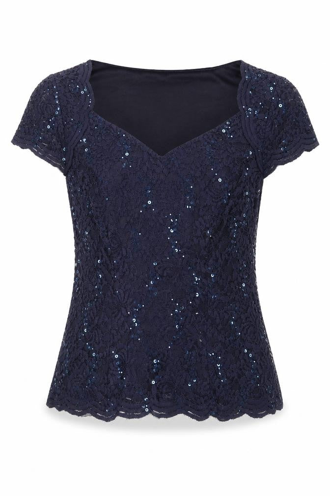 Front view of Jacques Vert Women's Blue Sequin Blouse, size S