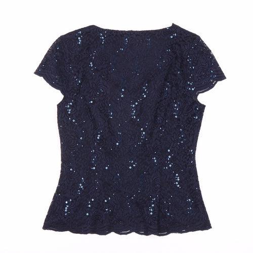 Jacques Vert Women's Blue Sequin Blouse, Size S