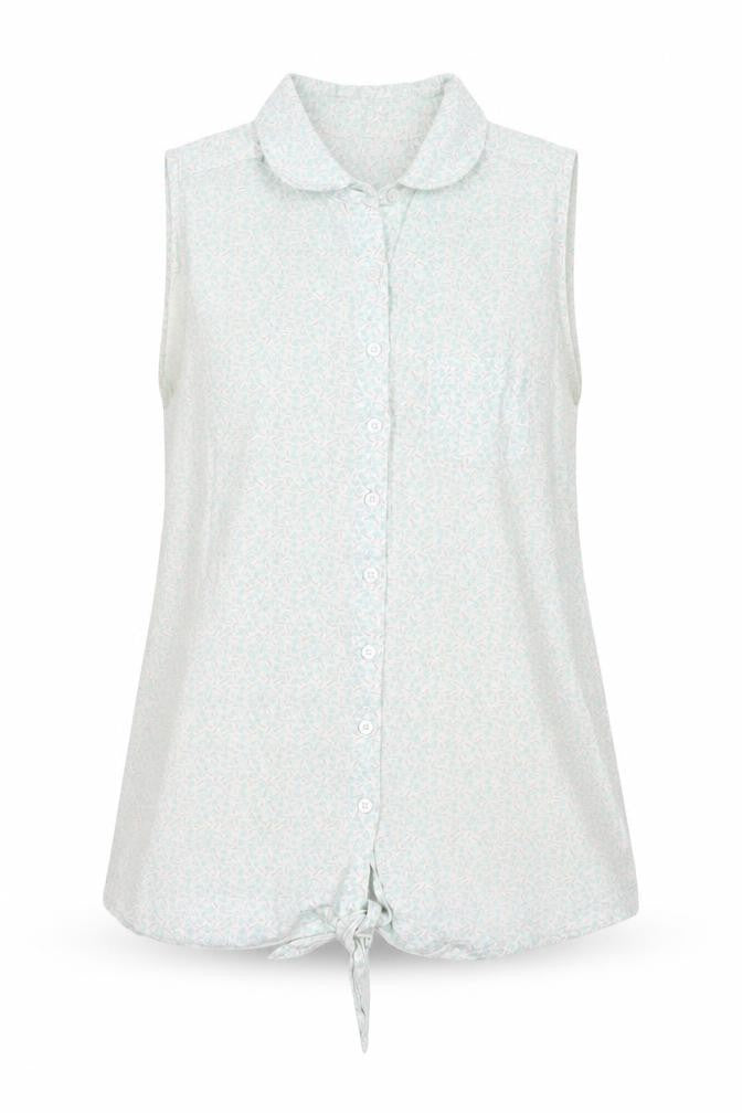 Front view of FatFace Women's Ivory Floral Button-Up Top, size 8